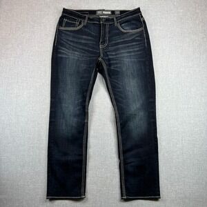 BKE Nolan Straight Leg Jeans Men 34S x30 Dark Wash Contrast Stitch Stretch Denim